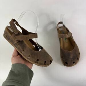 BioNatura Solo Mary Jane Cork Sandal Women's 8 Brown Distressed Leather Slip-On
